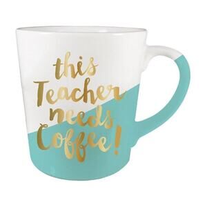 Pack of 6 Coffee Tea Mugs! Gold Foil Mint Green "This Teacher Needs Coffee" Cups